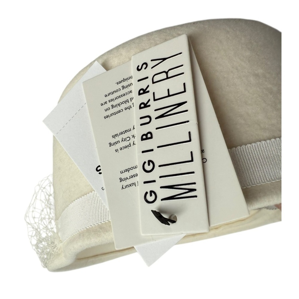 Gigi Burris Women's White Estella Wool Newsboy Cap Veil One Size NWT $375 - Picture 5 of 6